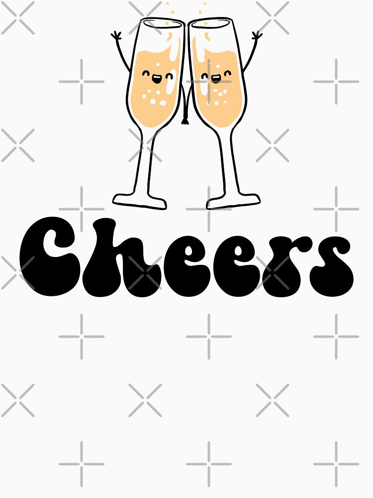 Cheers - Happy New Year 2024, Cute Sparkling Wine Glasses Toast Celebration (Black and Sparkling Design) by Spiprinto
