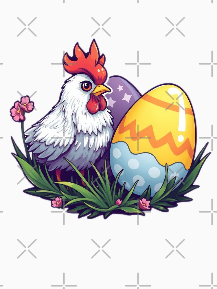 cute Easter chicken with colored eggs Sticker,cute easter,Happy Easter,Easter Day,easter illustration by Expressions-Sel