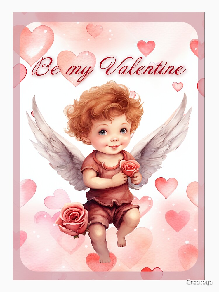Valentine card with baby angel with wings St Valentine's Day postcard Watercolor by Createya