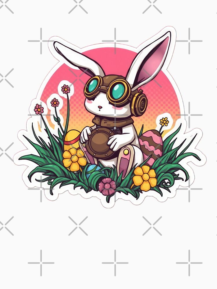 Easter bunny Technological with colored eggs Sticker, funny easter,Happy Easter,Easter Day,easter illustration by Expressions-Sel