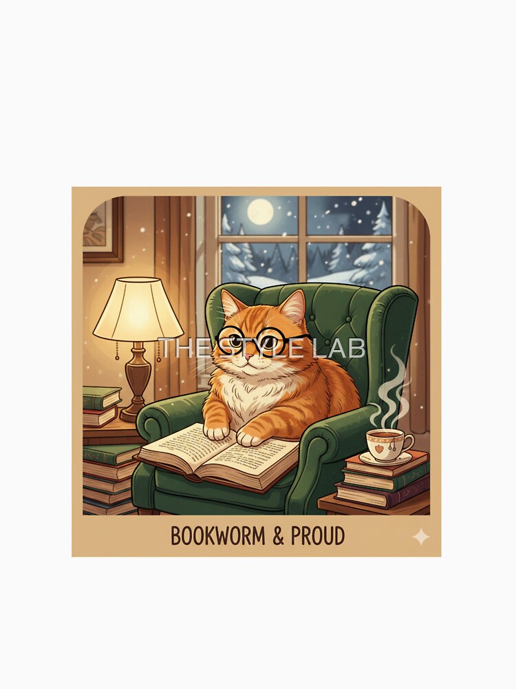 Cozy Bookworm Cat | Cute Reading Animal Aesthetic | Library Lover Gift by THE STYLE LAB