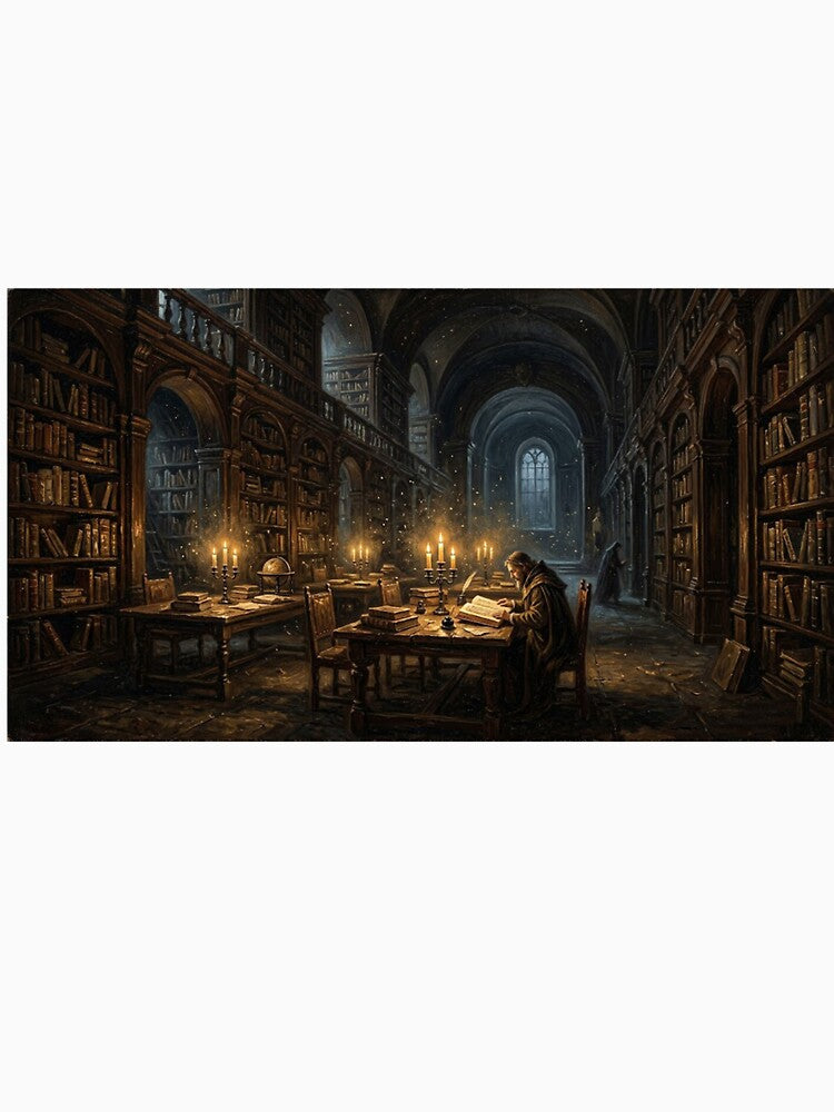 Gothic Scholar in Candlelit Library | Dark Academia Print by AbrattaArt