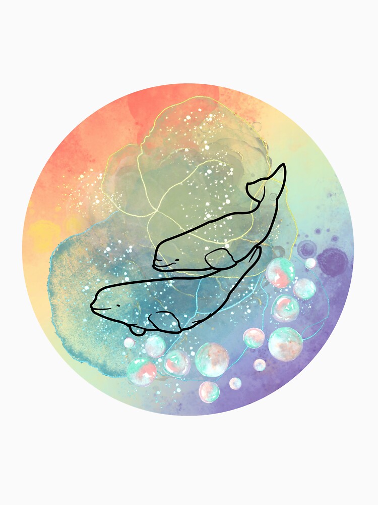 Beluga Whale Family Swimming Watercolor Illustration by kuremureDesign