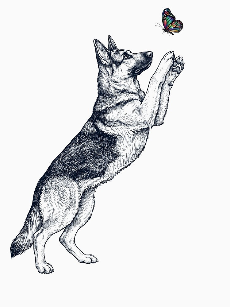 Vintage German Shepherd with Butterfly Dog Mom Owner by TerryConnells