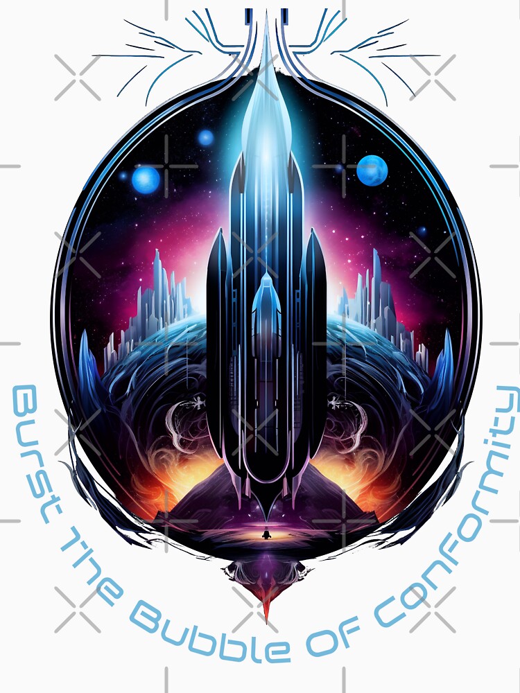 Burst The Bubble Of Conformity - Abstract Space Ship - Insprational Phrase by Image-Caption