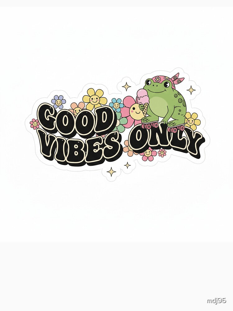 Good Vibes Only Sticker – Cute Frog on Roller Skates with Ice Cream & Flowers by mdj96