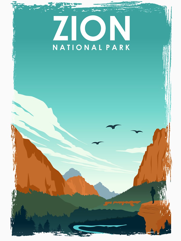 Zion National Park Vintage Minimal Retro Utah Travel Poster by Stadify