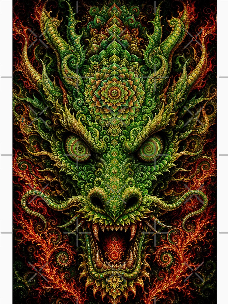 Green Chinese Dragon With Mandala And Fractals, Hypnotic Eyes by hyperbeast store