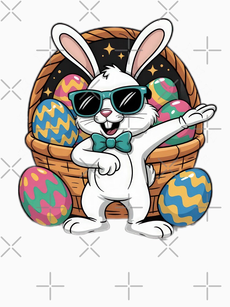 funny easter cute bunny with sunglasses and a basket of eggs,Happy Easter,Easter Humor,Easter Day,funny easter design by Expressions-Sel