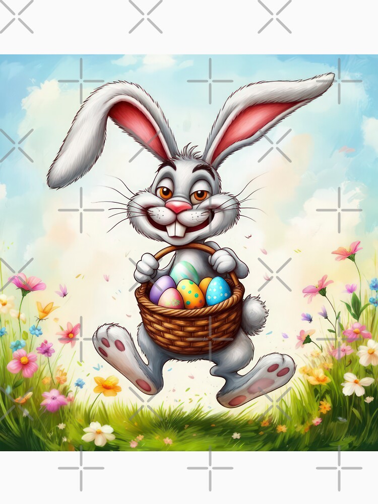 funny Easter bunny jumps with a basket in a meadow in spring, funny easter,Happy Easter,Easter Day,easter illustration,Easter by Expressions-Sel