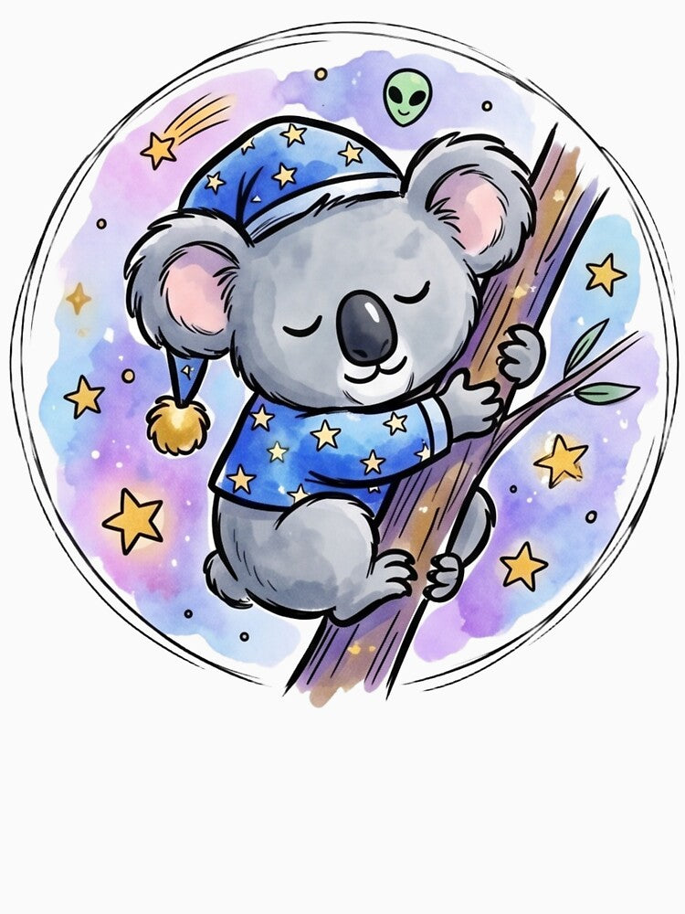 Cute Sleeping Koala | Kawaii Bedtime Animal | Cozy Nursery Galaxy Art | Baby & Kids Gift by Cosmic Doodle Co.