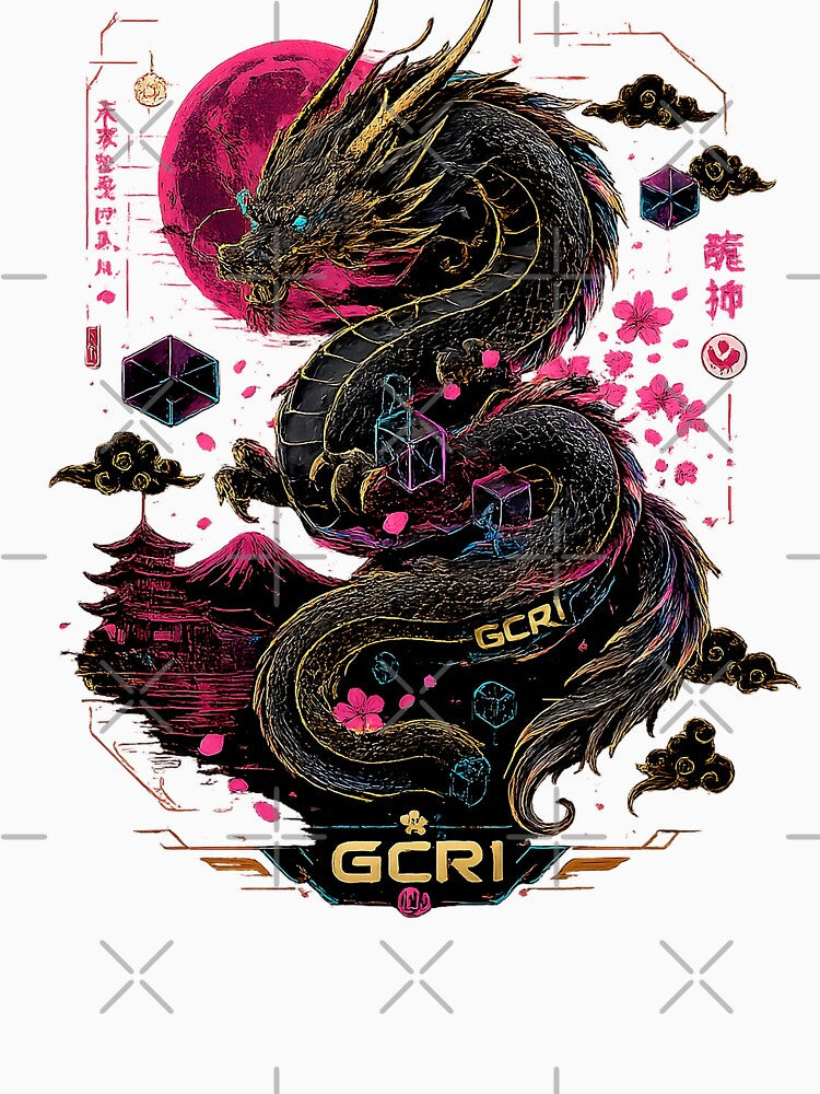 GCR1 Shadow Dragon | Japanese Cyber Dragon with Sakura Moon Streetwear Design by GCR1