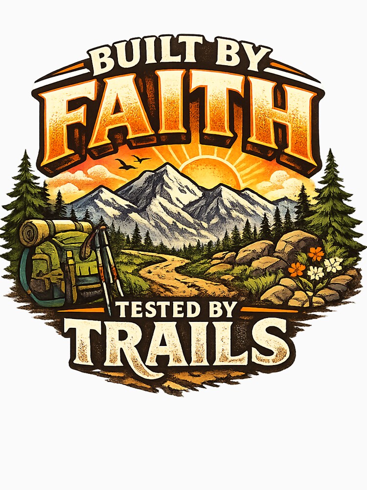 Built by Faith Tested by Trails – Christian Outdoor Adventure T-Shirt by Shiggins319