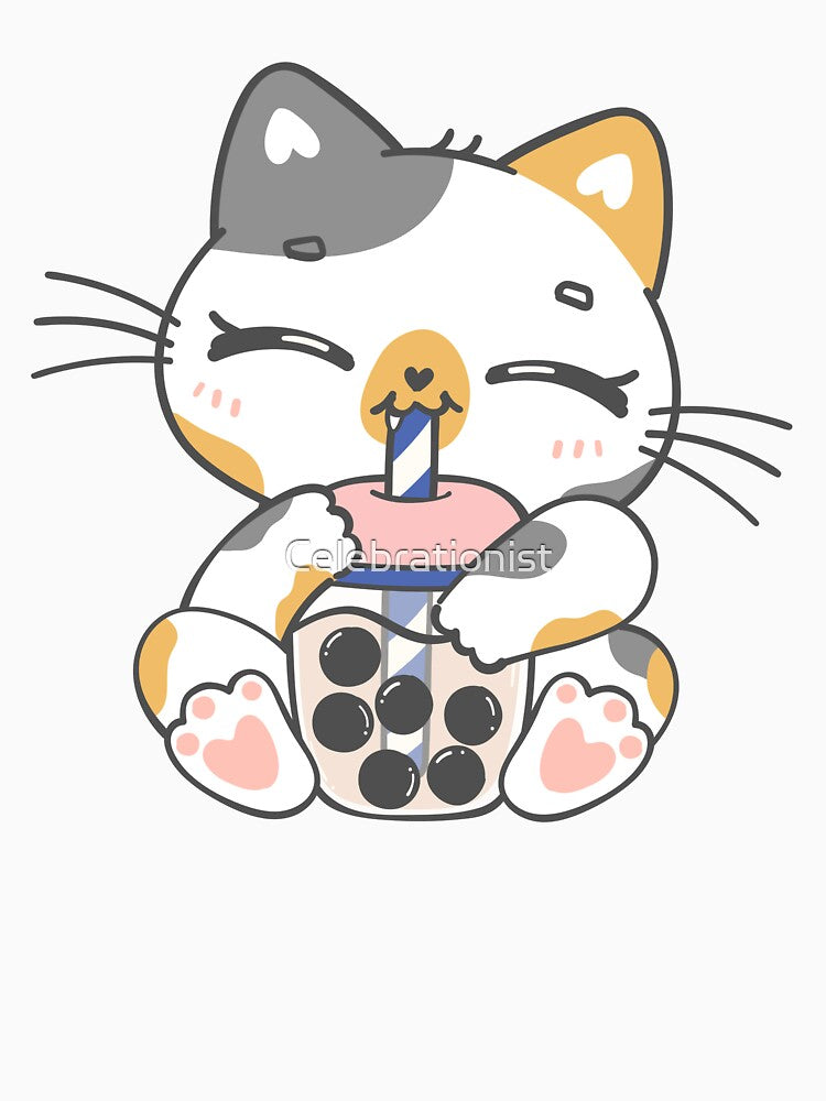 cat drinking boba tea, drinking, bubble, aesthetic cat drinking boba, by Celebrationist