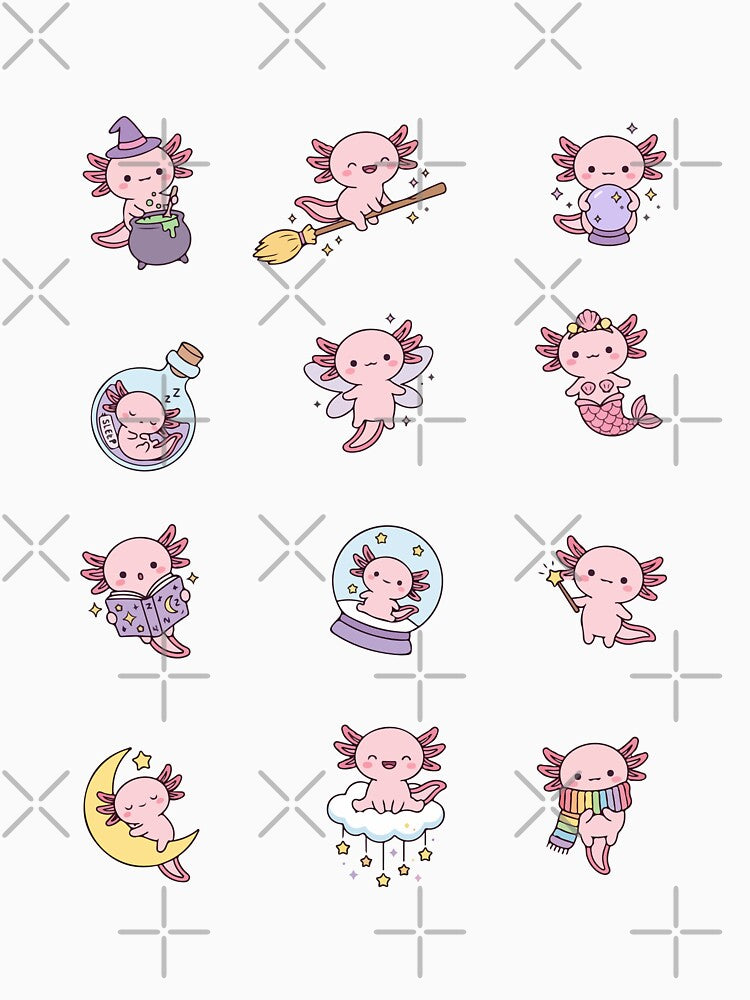 Kawaii Magic Axolotls Pastel Fantasy by AliveStyle
