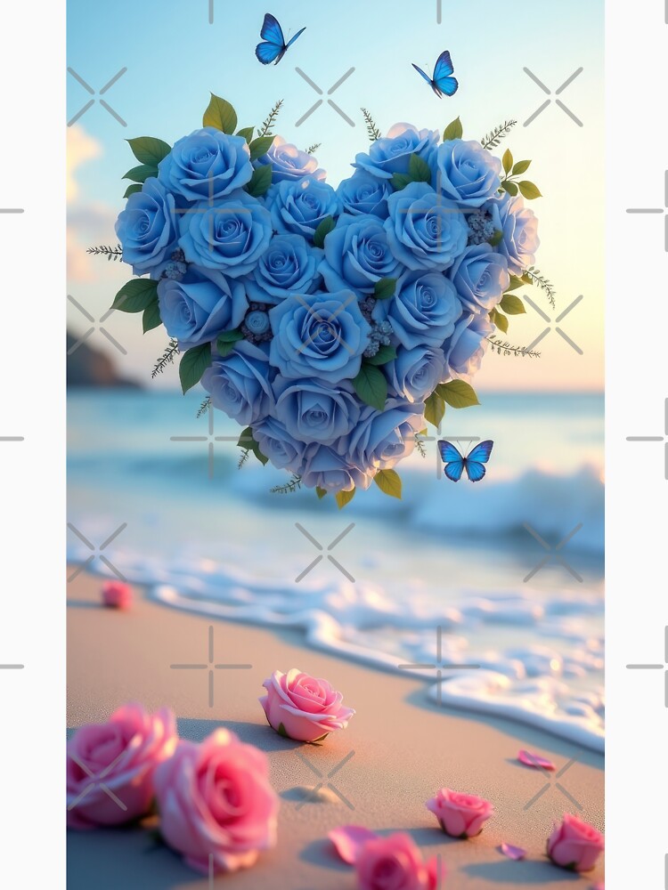 Valentines Day blue roses heart on the beach landscape, valentine  landscape,valentine art,valentine design by Expressions-Sel