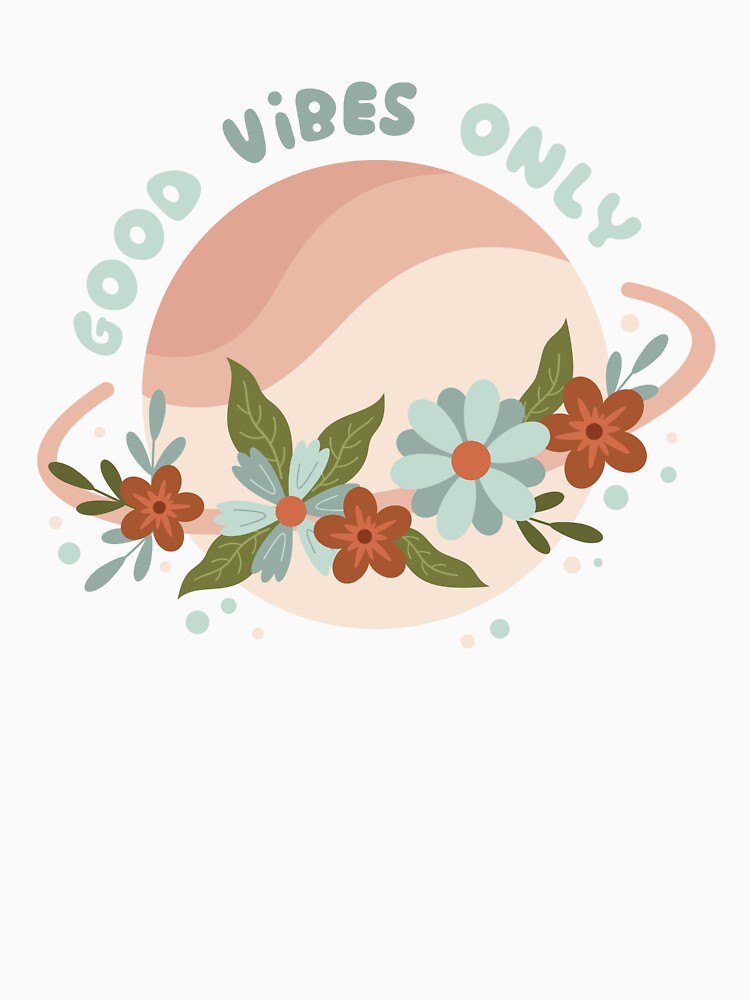 Good Vibes Only - Retro Planet with Flowers by Julza Art