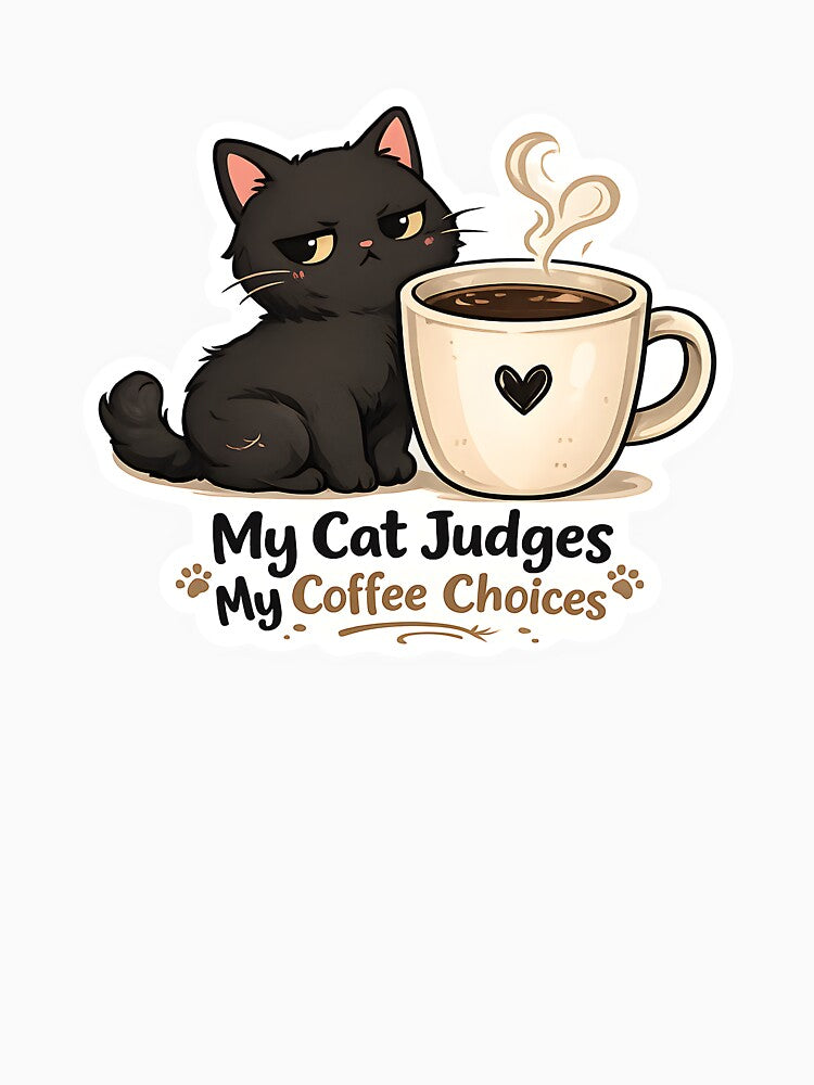Funny Black Cat Coffee Sticker – My Cat Judges My Coffee Choices Cute Cat Lover Gift by StickoStore