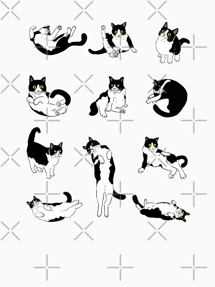 Cute Tuxedo Cat Set - 11 Funny Postures Collection by patternjp