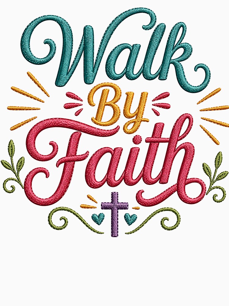 Walk By Faith Embroidered Christian Quote Design by camisagrafica