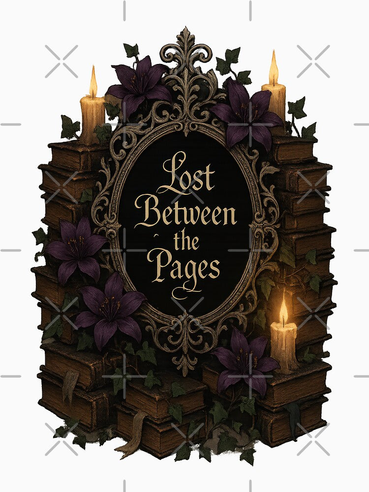 Lost Between the Pages Dark Academia Book Lover Sticker by inkoutninja