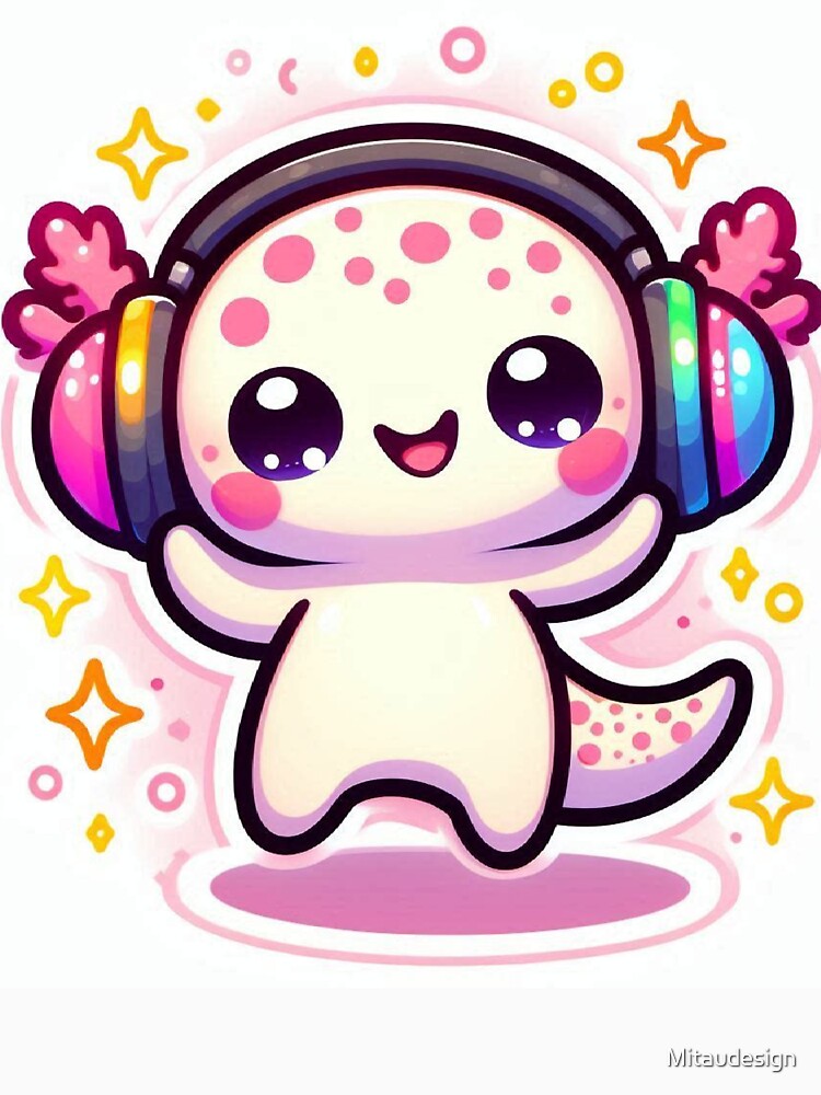 Cute Kawaii Axolotl Panda Dancing with Headphones by Mitaudesign