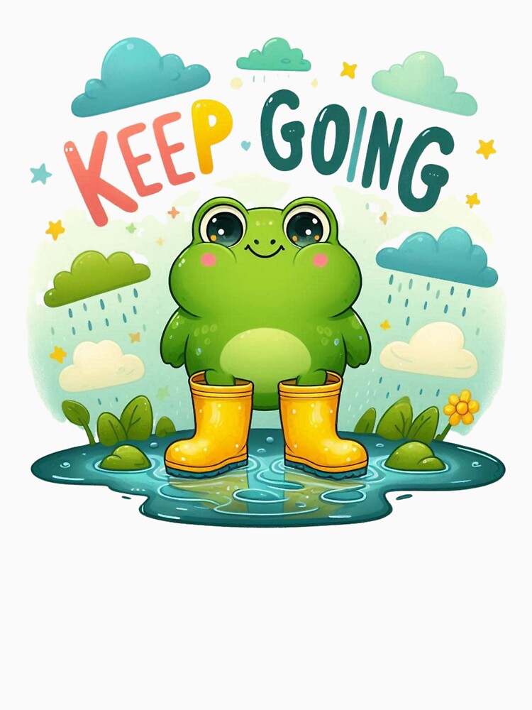 Keep Going Cute Frog in Rain Boots Kawaii Motivation by carestazafeli