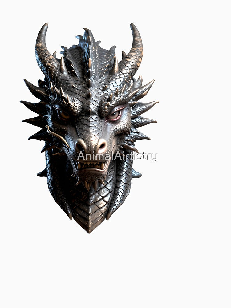 Black Dragon Head – Dark Fantasy Dragon Portrait Illustration by AnimalAirtistry