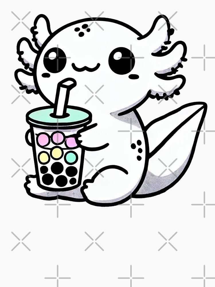 Kawaii Axolotl with Colorful Bubble Tea Illustration by RetroPop23