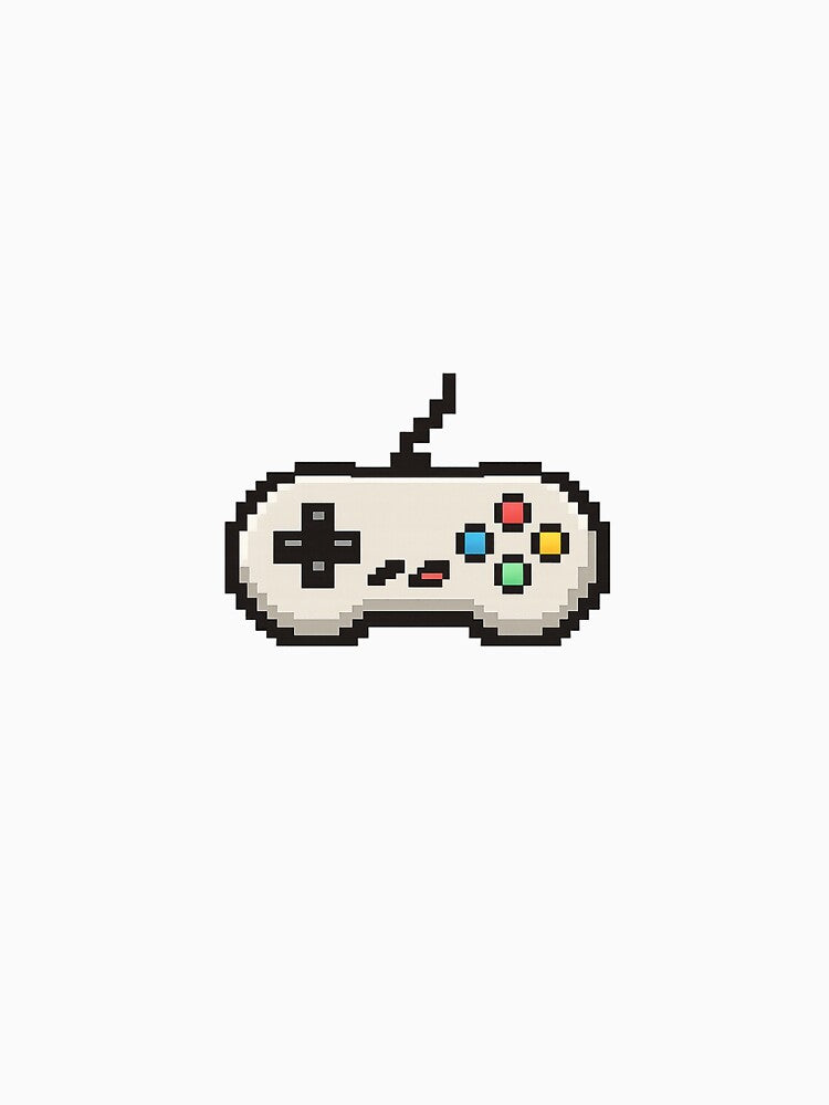 Retro Game Controller T Shirt – Pixel Art Gaming Pad Design for Classic Video Game Fans by Lumiart1408