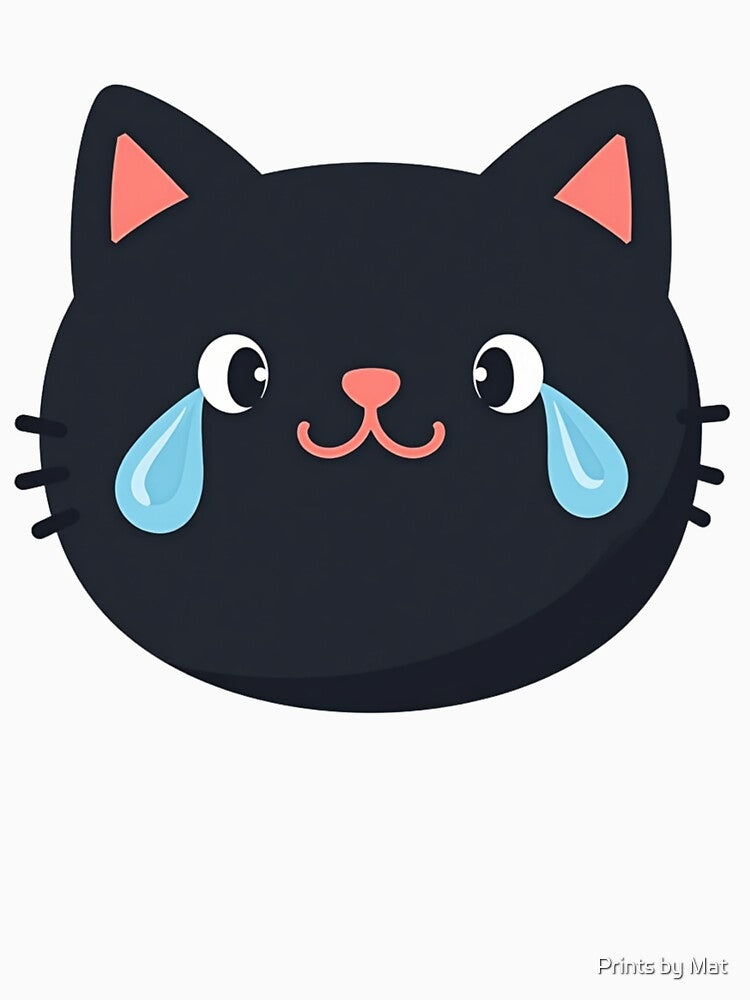 Crying black cat - cute emoji by Prints by Mat