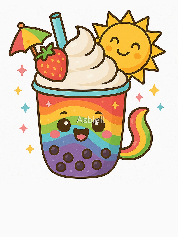 Rainbow Strawberry Boba Tea – Kawaii Summer Pride Drink by Asbiell