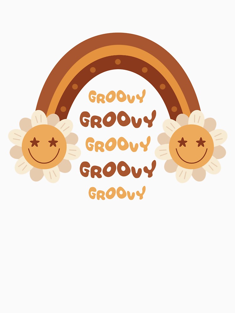 Retro Groovy Rainbow with Flowers by Julza Art