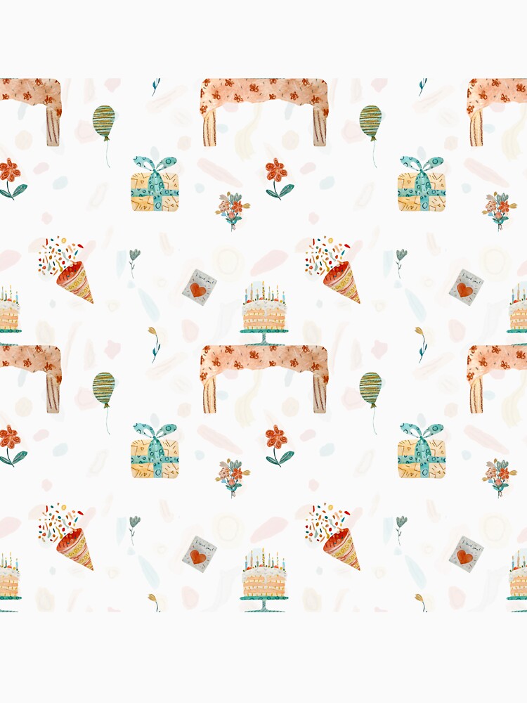 Happy birthday table balloon pattern a watercolor red by Yana Mustafina | Boho Soulful Designs