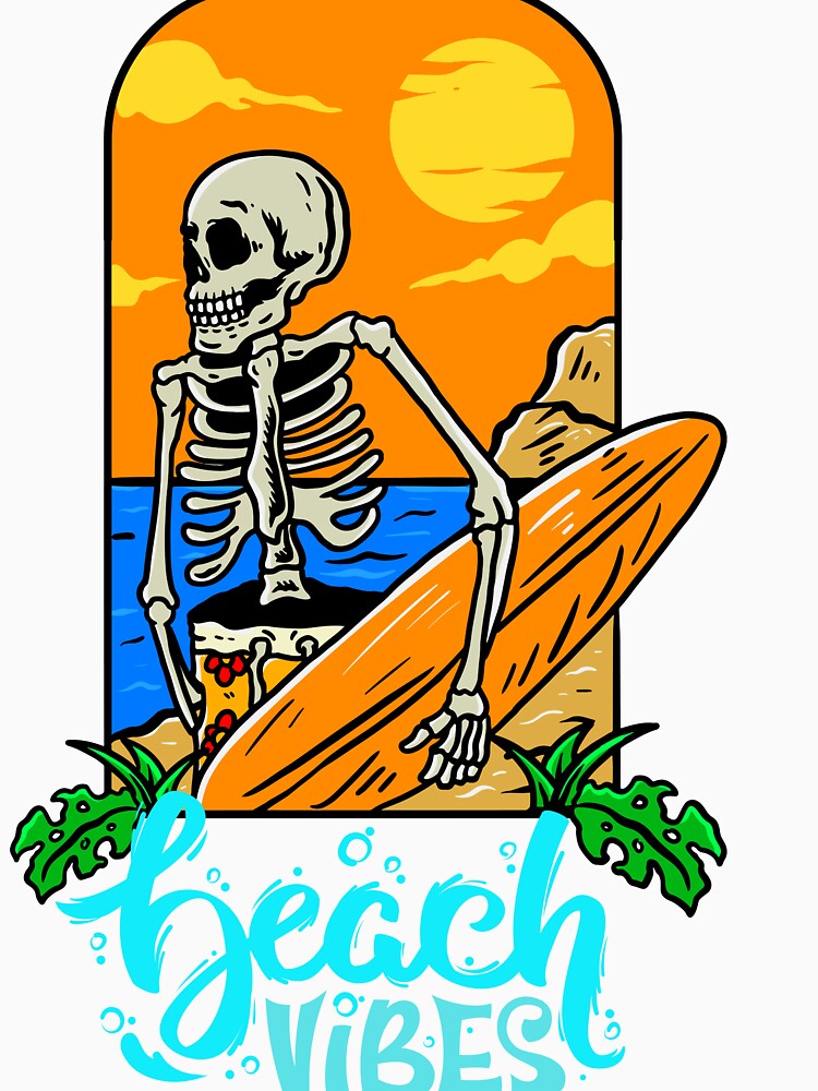 beach vibe T shirts, beach party skeleton T shirts, summer  t-shirts by BLUE  bubble