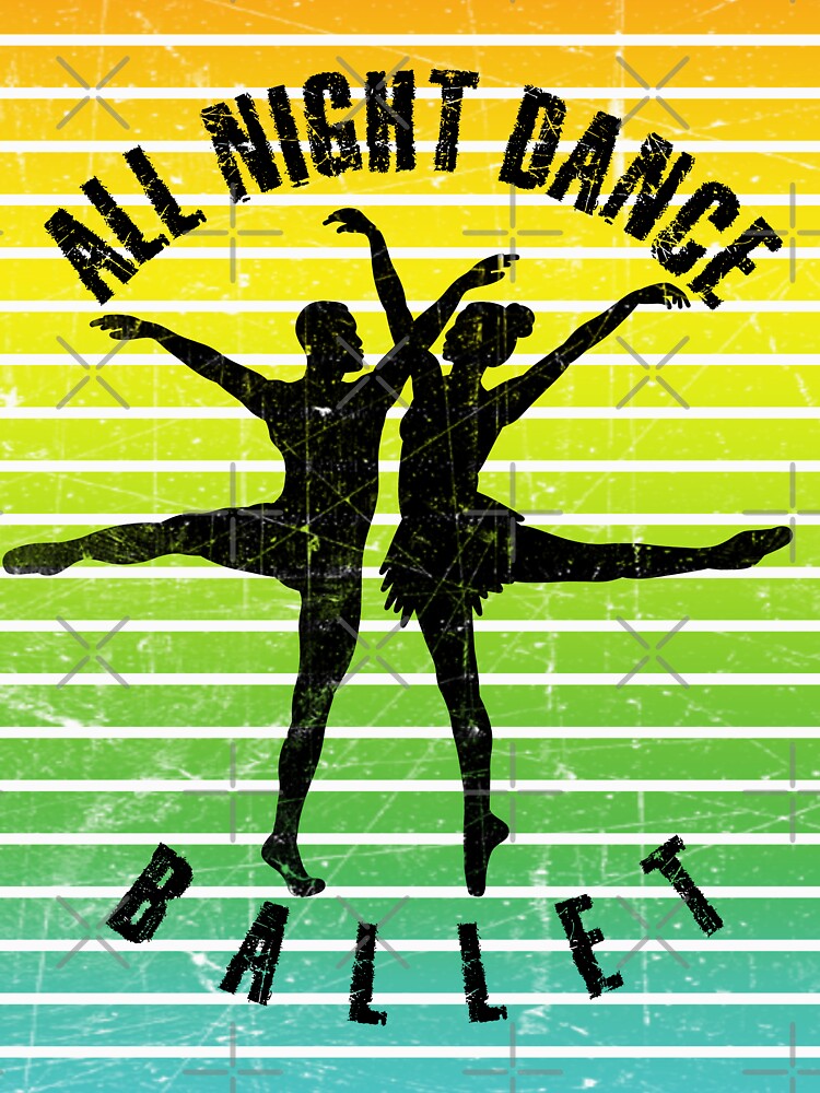 Black silhouette of a couple dancing ballet against a background of colorful stripes by HarridanCreates