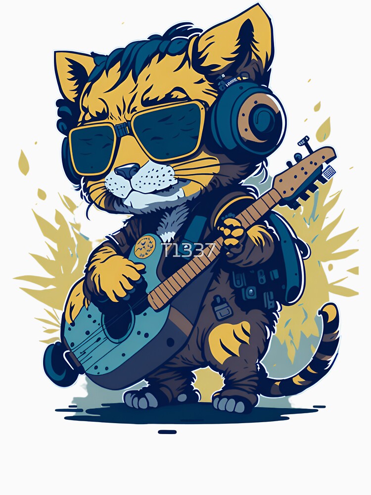 Cute Tiger Playing Guitar by T1337