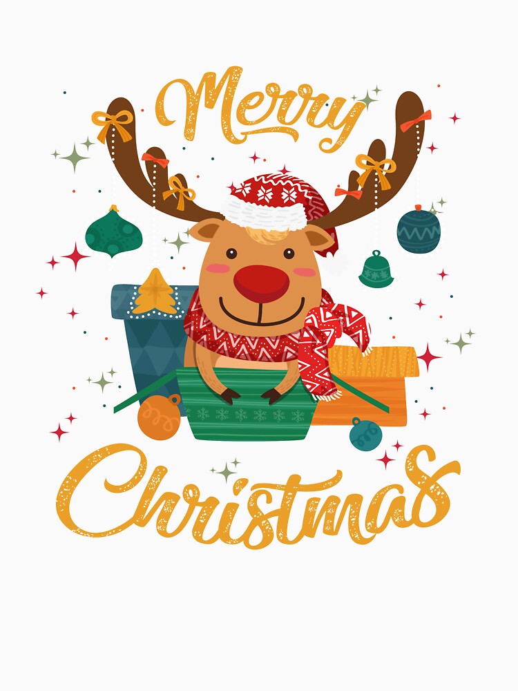 Merry Christmas With Reindeer And Gifts by UnknownArtistt
