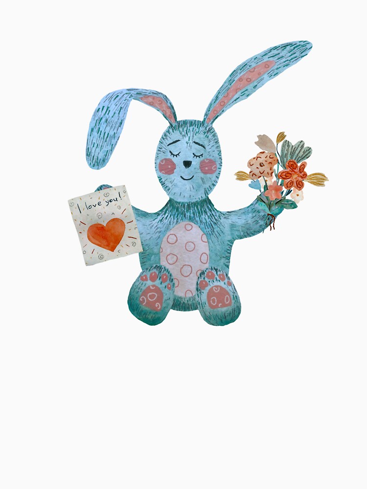 Rabbit blue flower bouquet flat texture watercolor pink by Yana Mustafina | Boho Soulful Designs