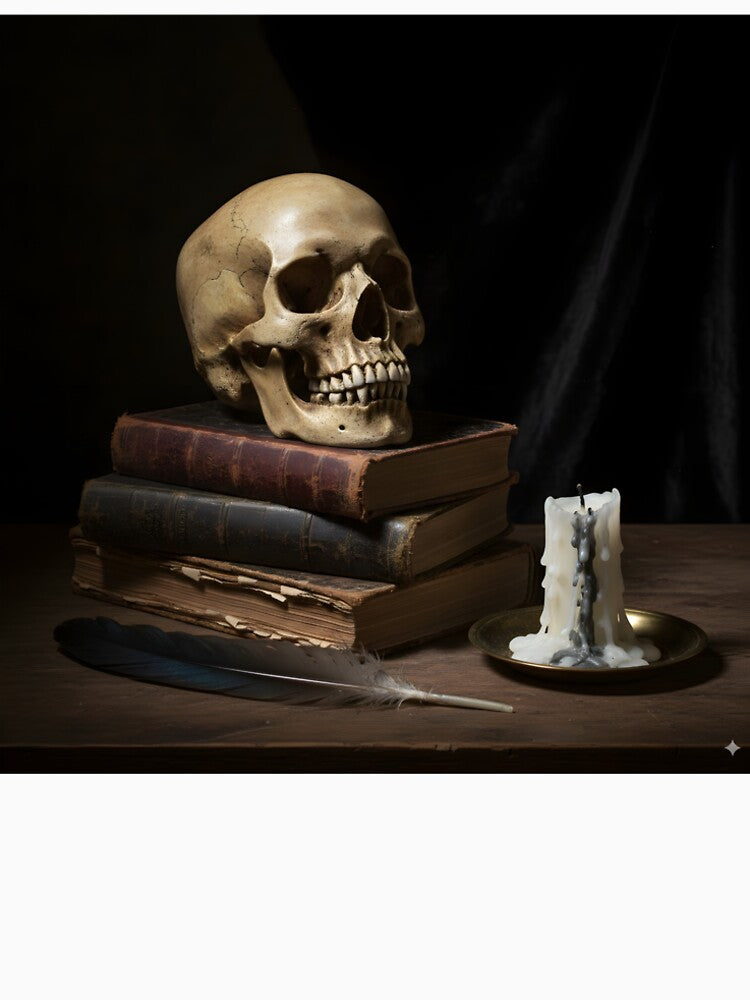 Dark Academia Skull and Books Still Life by NanoBanana