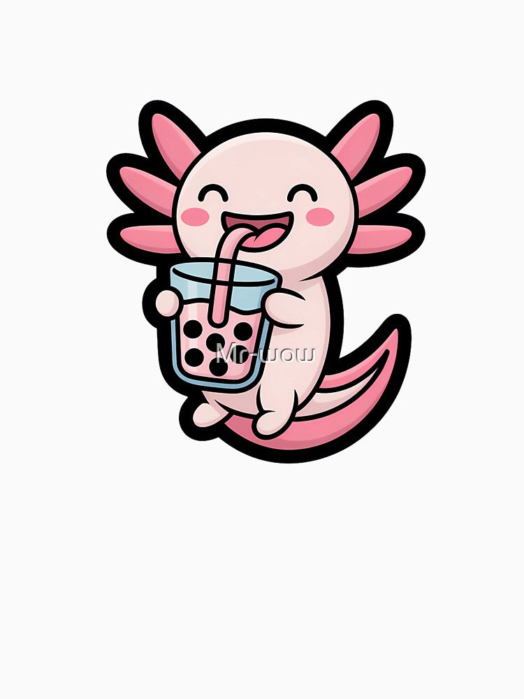 Cute Axolotl Drinking Boba Tea by Mr-wow