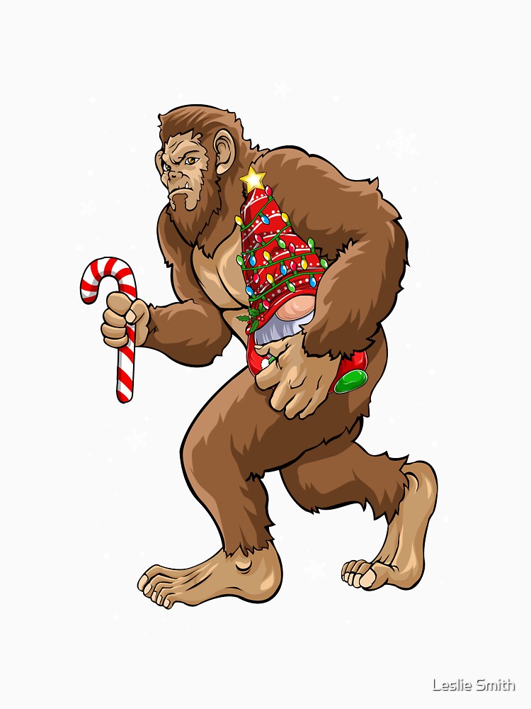 Bigfoot Christmas Funny Gnome Candy Cane Snowflake by Leslie Smith