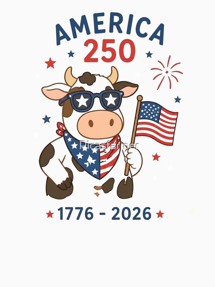 America 250 Patriotic Cow Art - Funny USA 1776-2026 Semiquincentennial Celebration Design by Picasfarmer