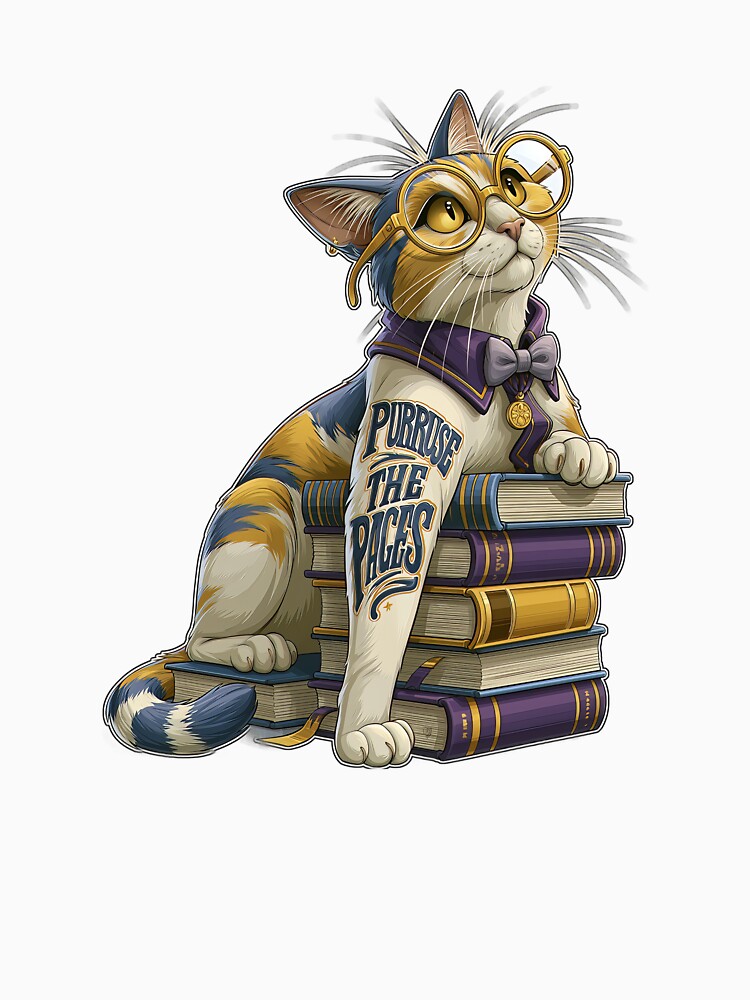 Purruse The Pages Cute Bookworm Cat with Glasses and Books by Marcikart