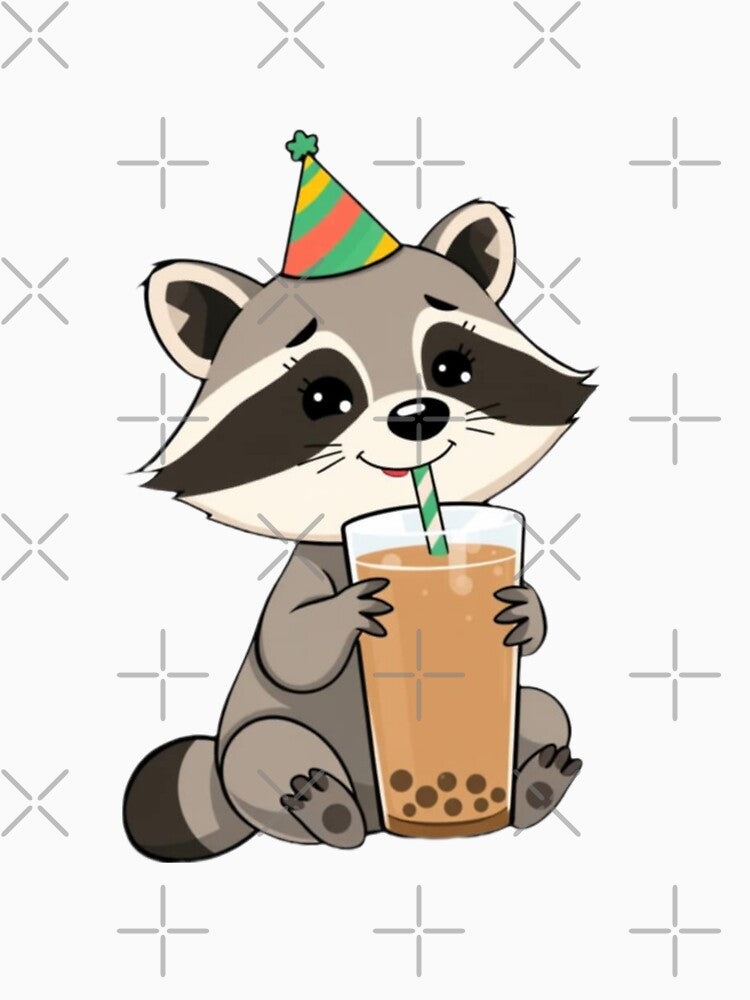 Raccoon Boba Tea Milk Chocolate Party Hat happy birthday kawaii gift funny christmas happy by CheeseBlueprint