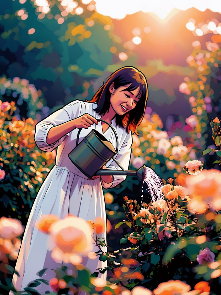 Lady Watering the Roses by tomorrowsart