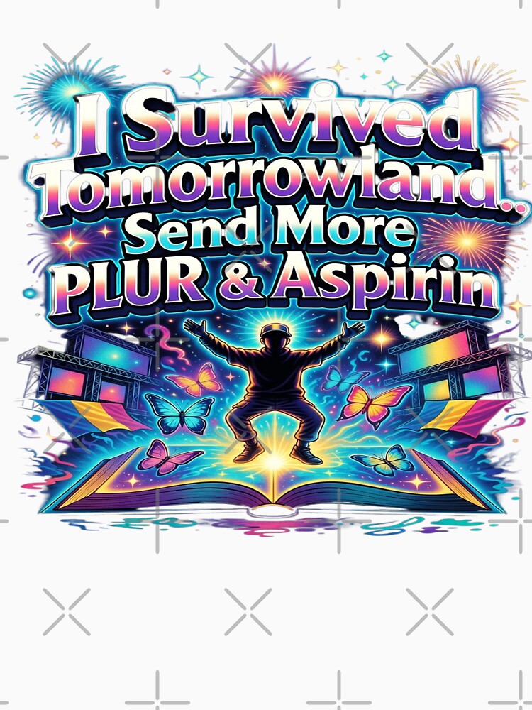 I Survived Tomorrowland… Send More PLUR & Aspirin Funny EDM Festival T-Shirt | Rave Festival Graphic Tee | Belgium Music Festival Gift by Sushikidsntod