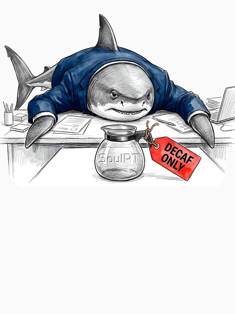 Decaf Only Tired Office Shark - Funny Corporate Humor by SoulPT
