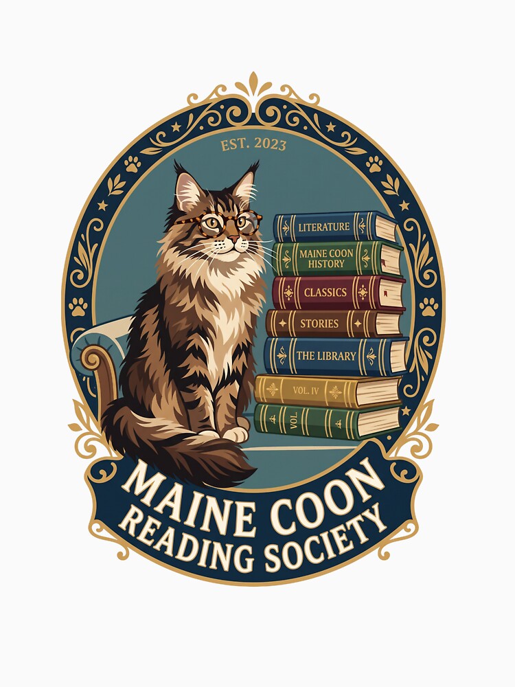 Maine Coon Reading Society Library Bookworm Literature Novel by PictoVibe