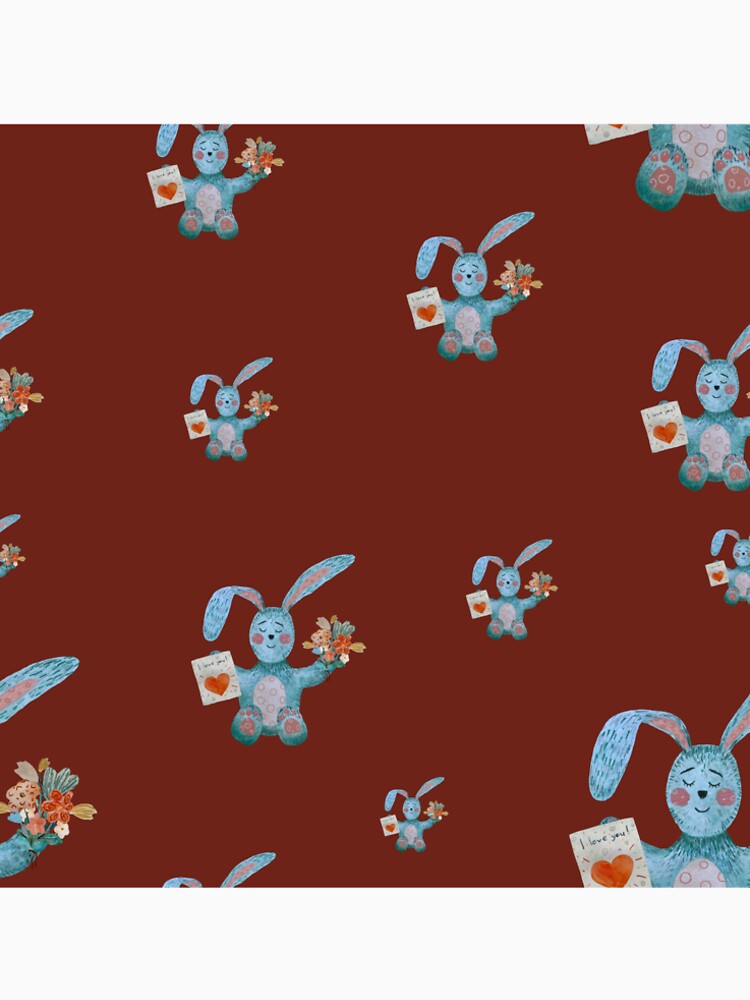 Rabbit blue flower bouquet flat pattern watercolor red by Yana Mustafina | Boho Soulful Designs